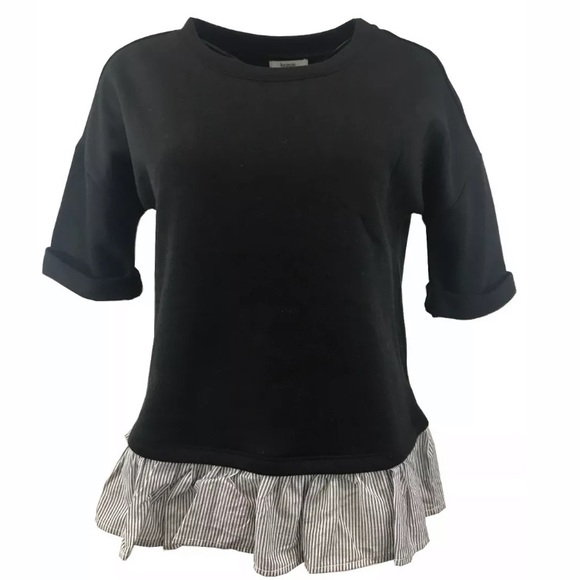 Kensie Tops - Kensie Short Sleeve Shirt Tail Sweatshirt Top